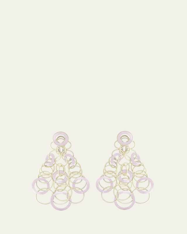 Hawaii 18K Yellow Gold Pink Opal Earrings, 7cm